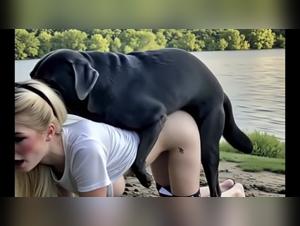 schwarzer lab, blonde und lust am fluss