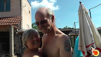 Grannies Franoise and Jacques show off with a black guy